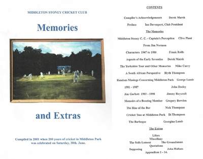 Middleton Stoney Cricket Club History Memories and Extras